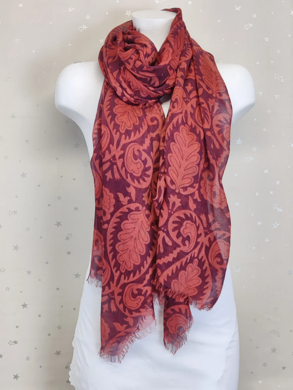 Naturally Knotty 100% Modal Oversized Rust Orange Damask Scarf Wrap 40x78